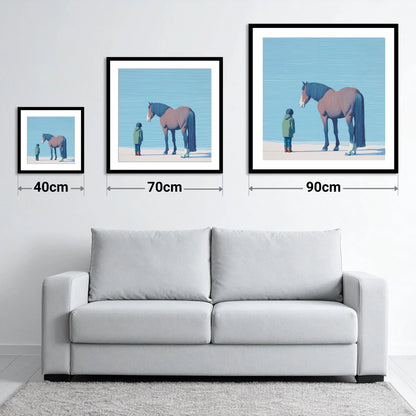 A Quiet Understanding - size guide showing 40cm, 70cm and 90cm art prints
