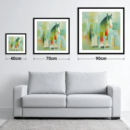 Geometric Gentle Giant - size guide showing 40cm, 70cm and 90cm art prints