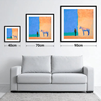 Between Blue and Sand - size guide showing 40cm, 70cm and 90cm art prints