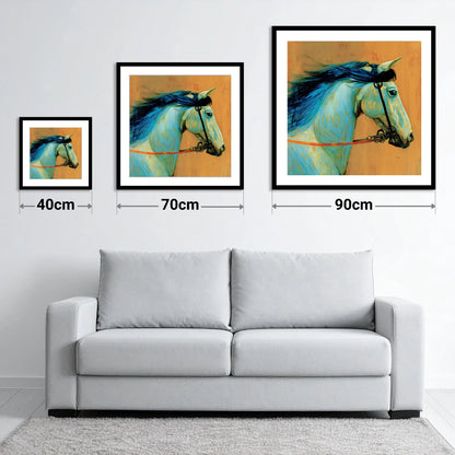 Cerulean Spirit - size guide showing 40cm, 70cm and 90cm art prints