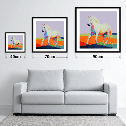 Vibrant Stride - size guide showing 40cm, 70cm and 90cm art prints
