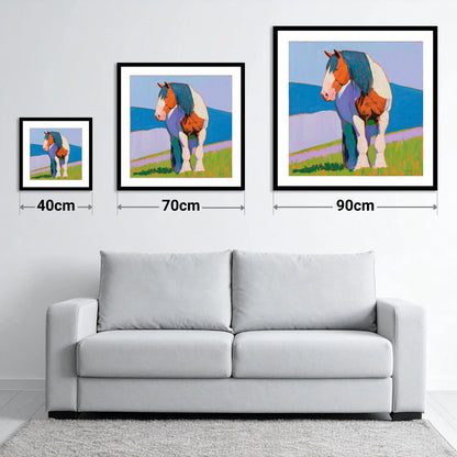 Vibrant Coloured Heavy Horse - size guide showing 40cm, 70cm and 90cm art prints