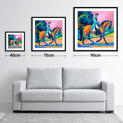 Bold Dressage Harmony - size guide showing 40cm, 70cm and 90cm art prints