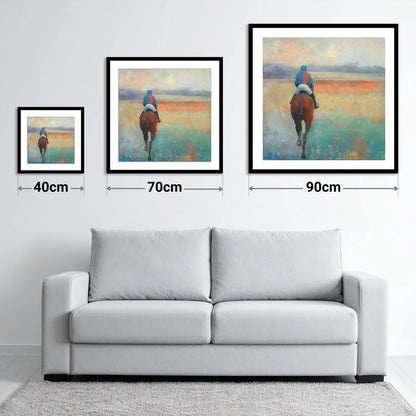 Towards the Start - size guide showing 40cm, 70cm and 90cm art prints