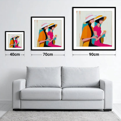 Trackside Glamour - size guide showing 40cm, 70cm and 90cm art prints