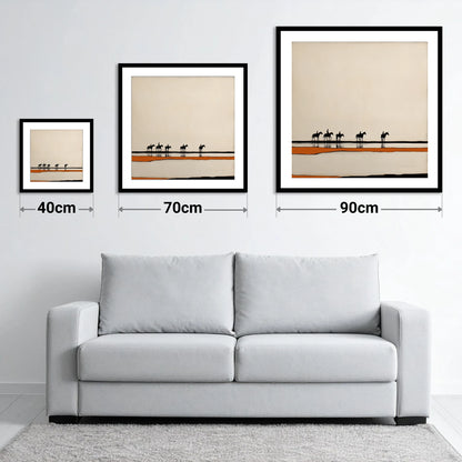 The Long Hack Home - size guide showing 40cm, 70cm and 90cm art prints