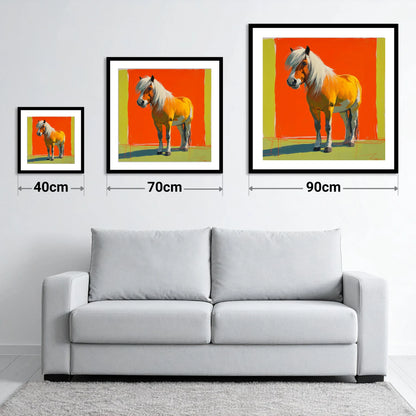 The Golden Haflinger - size guide showing 40cm, 70cm and 90cm art prints