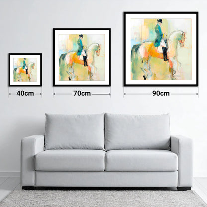 Abstract Dressage Harmony - size guide showing 40cm, 70cm and 90cm art prints