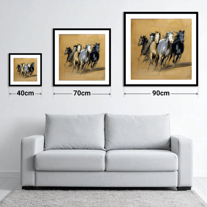 Thunder Through The Dust - size guide showing 40cm, 70cm and 90cm art prints