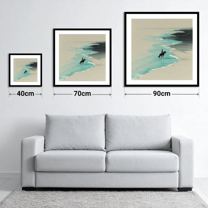 Edge of the Tide - size guide showing 40cm, 70cm and 90cm art prints