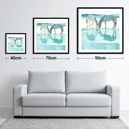 Mirrored Serenity - size guide showing 40cm, 70cm and 90cm art prints