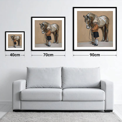 Gentle Companionship - size guide showing 40cm, 70cm and 90cm art prints