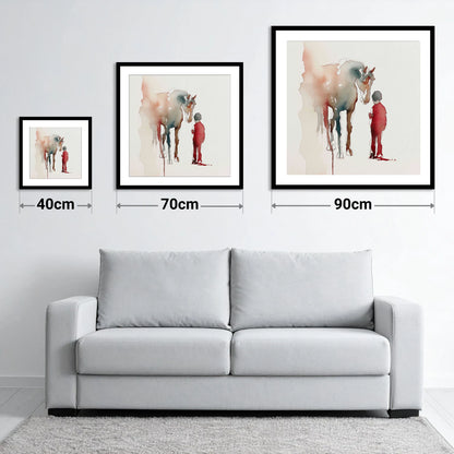 The Unspoken Bond - size guide showing 40cm, 70cm and 90cm art prints