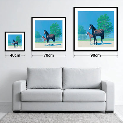 Summer Paddock Serenity - size guide showing 40cm, 70cm and 90cm art prints