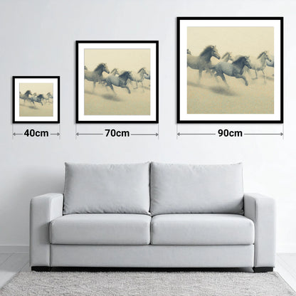 Rhythms of the Herd - size guide showing 40cm, 70cm and 90cm art prints