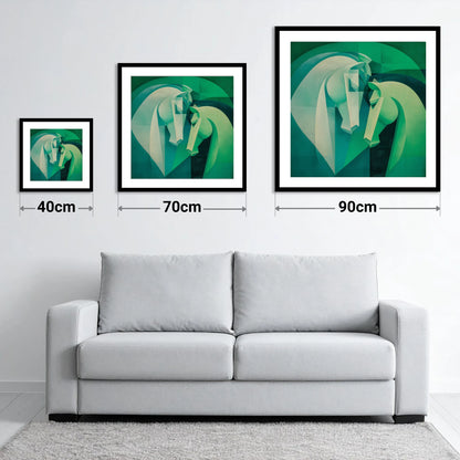 Verdant Harmony - size guide showing 40cm, 70cm and 90cm art prints