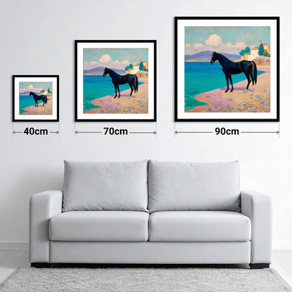 Midnight on the Riviera - size guide showing 40cm, 70cm and 90cm art prints