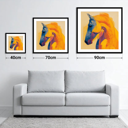 Cobalt and Gold Contour - size guide showing 40cm, 70cm and 90cm art prints