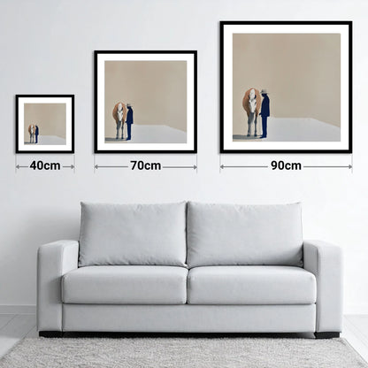 Quiet Companionship - size guide showing 40cm, 70cm and 90cm art prints