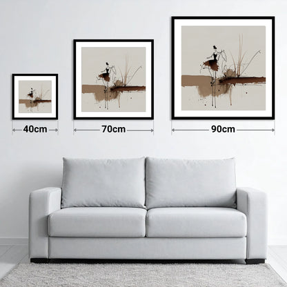 The Silent Dialogue - size guide showing 40cm, 70cm and 90cm art prints