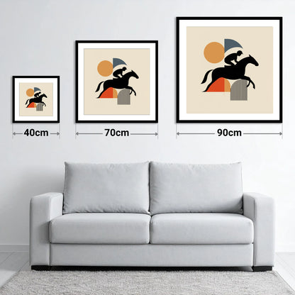 Mid-Century Racing Silhouette - size guide showing 40cm, 70cm and 90cm art prints