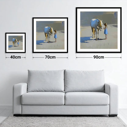 Sunlit Trust - size guide showing 40cm, 70cm and 90cm art prints