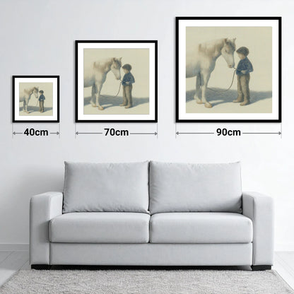 A Quiet Understanding - size guide showing 40cm, 70cm and 90cm art prints