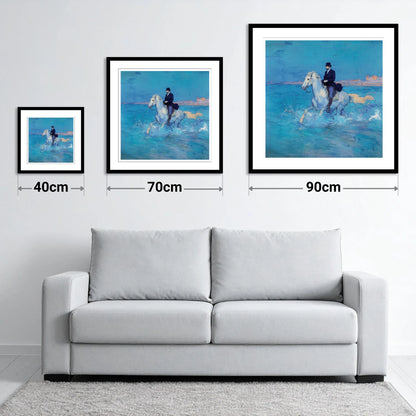 Elegance on the Shore - size guide showing 40cm, 70cm and 90cm art prints