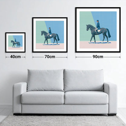 Rhythmic Precision - size guide showing 40cm, 70cm and 90cm art prints