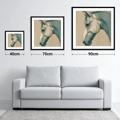 Teal Wash Portrait - size guide showing 40cm, 70cm and 90cm art prints