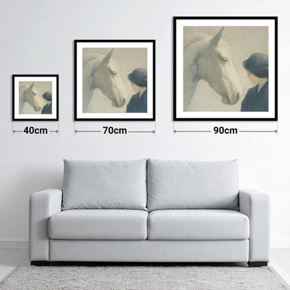 The Quiet Bond - size guide showing 40cm, 70cm and 90cm art prints