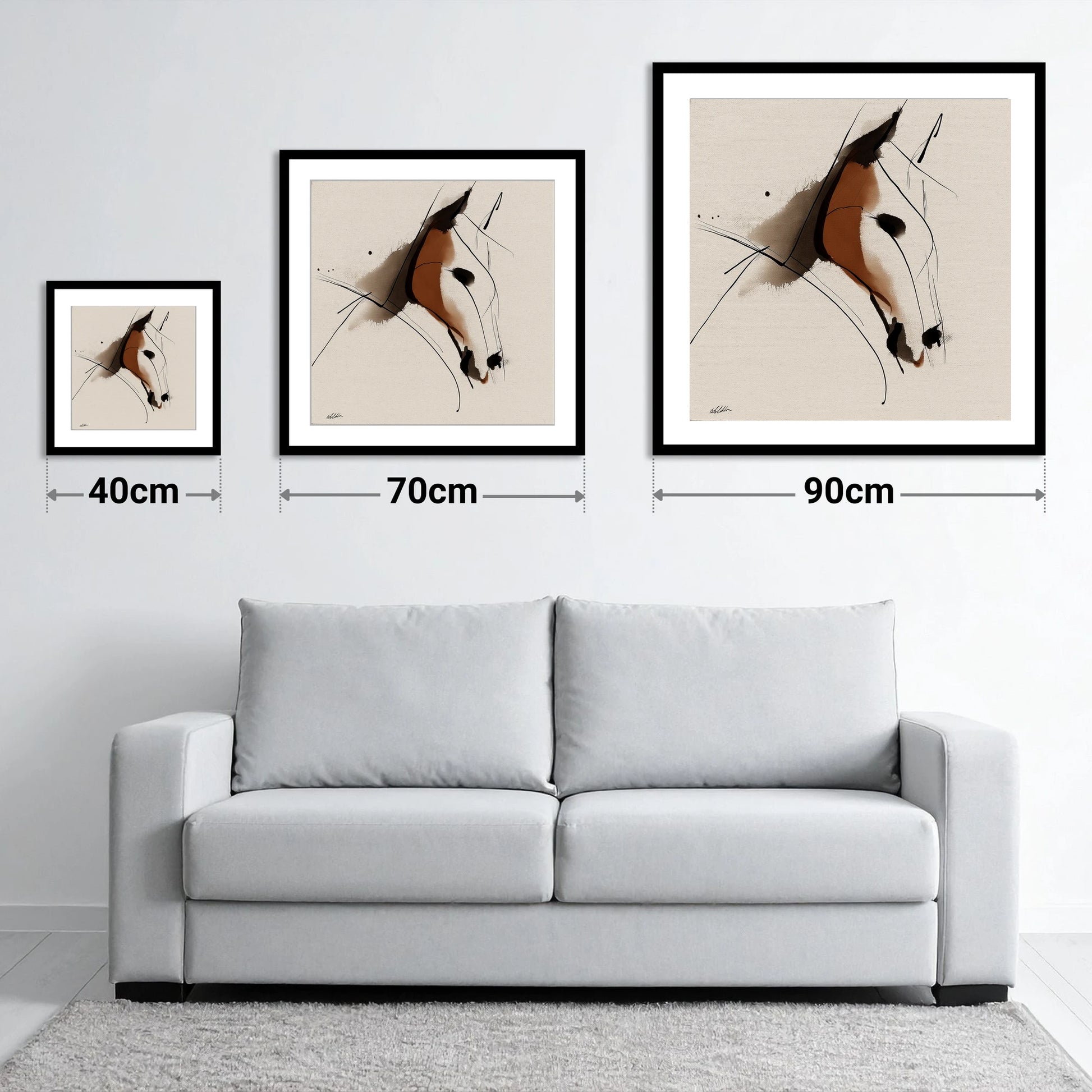 Abstract Sienna Profile - size guide showing 40cm, 70cm and 90cm art prints