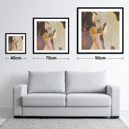 A Gentle Connection - size guide showing 40cm, 70cm and 90cm art prints