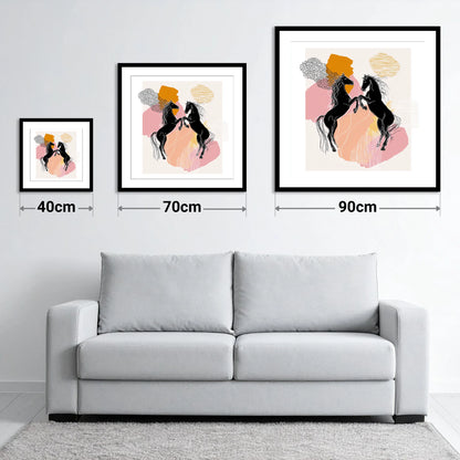 Abstract Equine Harmony - size guide showing 40cm, 70cm and 90cm art prints