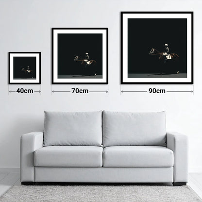 The Quiet Contender - size guide showing 40cm, 70cm and 90cm art prints