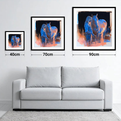 A Quiet Understanding - size guide showing 40cm, 70cm and 90cm art prints