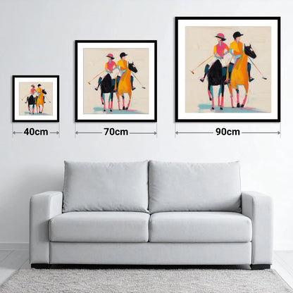High Goal Hues - size guide showing 40cm, 70cm and 90cm art prints