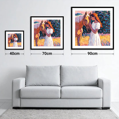 A Quiet Connection - size guide showing 40cm, 70cm and 90cm art prints