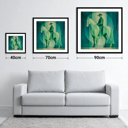 Emerald Western Silhouette - size guide showing 40cm, 70cm and 90cm art prints