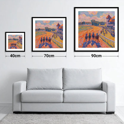 Colours of the Home Straight - size guide showing 40cm, 70cm and 90cm art prints