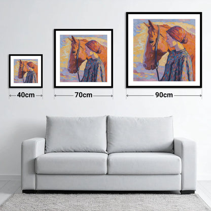 Radiant Connection - size guide showing 40cm, 70cm and 90cm art prints