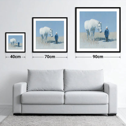 A Silent Understanding - size guide showing 40cm, 70cm and 90cm art prints