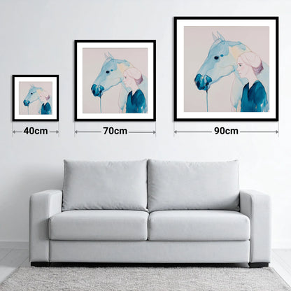 Cerulean Soulmates - size guide showing 40cm, 70cm and 90cm art prints