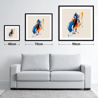 Dynamic Racing Strides - size guide showing 40cm, 70cm and 90cm art prints