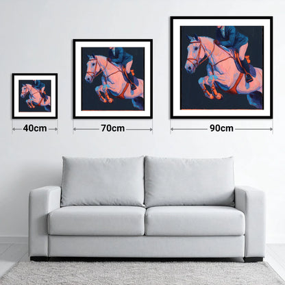 Vibrant Indigo Flight - size guide showing 40cm, 70cm and 90cm art prints