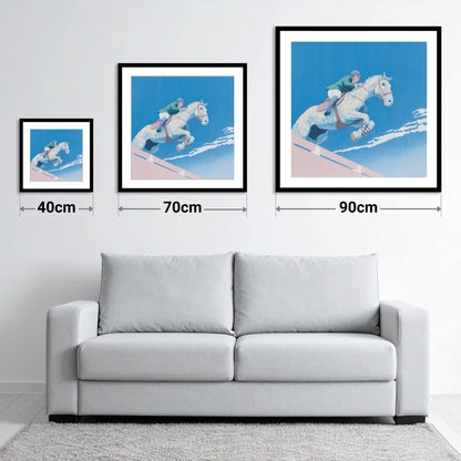Airborne Over Blue - size guide showing 40cm, 70cm and 90cm art prints