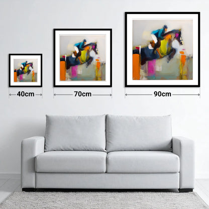 Dynamic Clear Round - size guide showing 40cm, 70cm and 90cm art prints