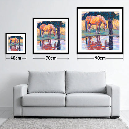 Quiet Reflections - size guide showing 40cm, 70cm and 90cm art prints