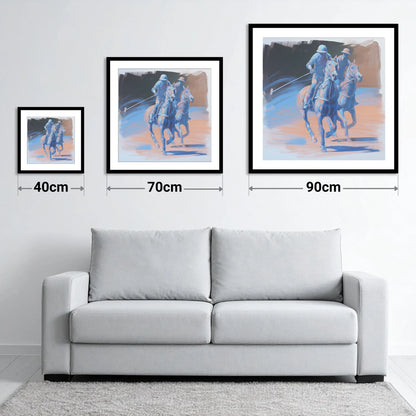 Cobalt Polo Pursuit - size guide showing 40cm, 70cm and 90cm art prints