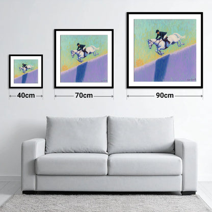 Flight Over Lavender - size guide showing 40cm, 70cm and 90cm art prints